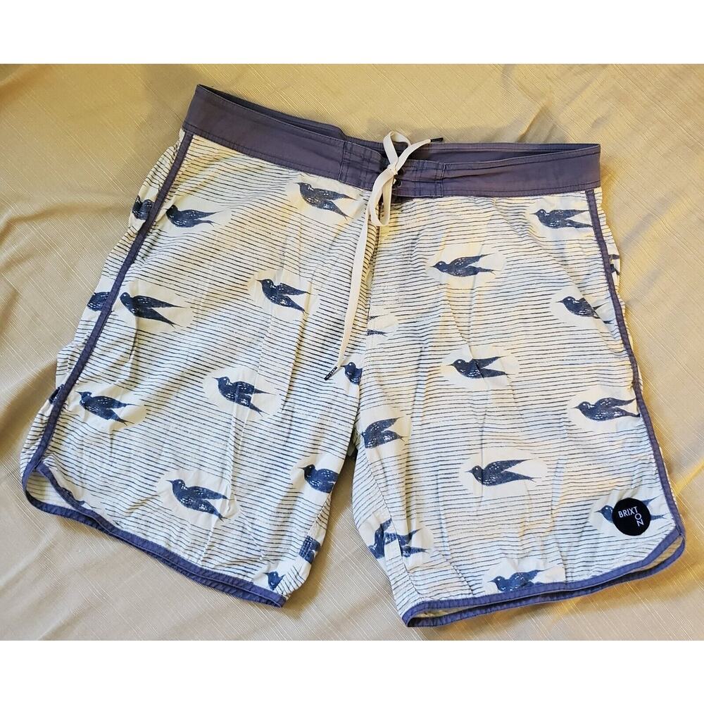 Brixton Board Shorts Men Sz 36 Bird Print Board Shorts Swim Trunks Beach